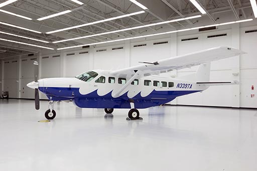 wheeled aircraft in hangar